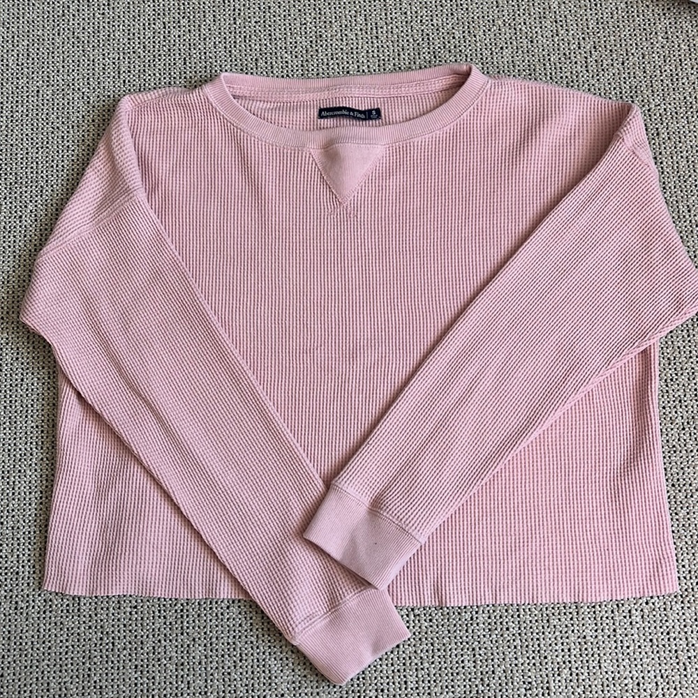 Abercrombie & Fitch pink waffle knit cropped long sleeve top